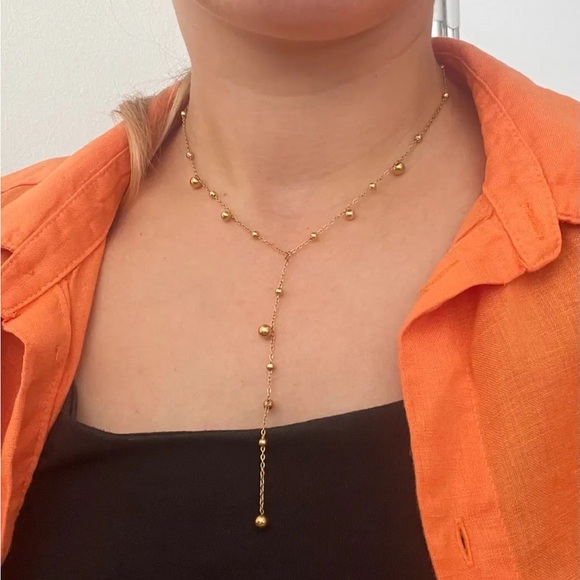 18K Gold Plated Bead Long Pendant Necklace - Picture 5 of 12